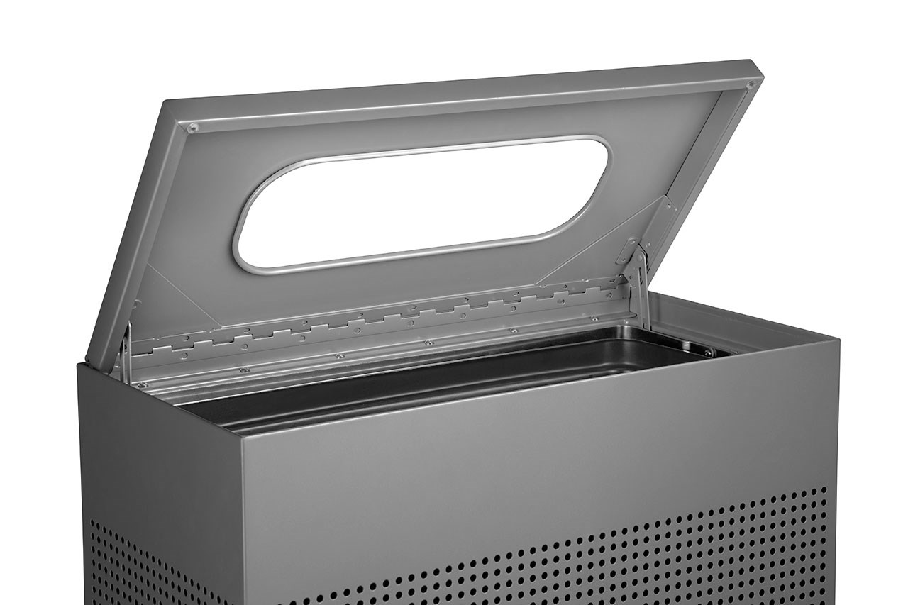 The sleek Silhouettes 22.5 Gallon FGSR18 Decorative Rectangle Indoor Waste Container has a contemporary perforated pattern designed to seamlessly and beautifully blend with modern facilities and environments. High-quality materials and craftsmanship ensure containers can withstand the rigors of everyday use.