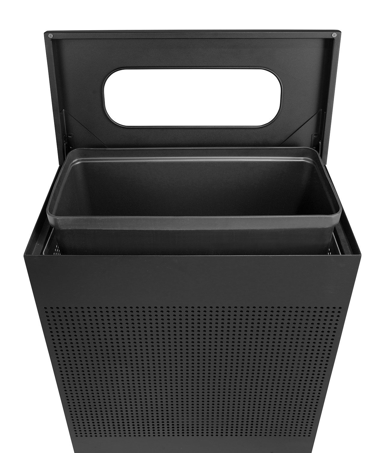 The sleek Silhouettes 22.5 Gallon FGSR18 Decorative Rectangle Indoor Waste Container has a contemporary perforated pattern designed to seamlessly and beautifully blend with modern facilities and environments. High-quality materials and craftsmanship ensure containers can withstand the rigors of everyday use.