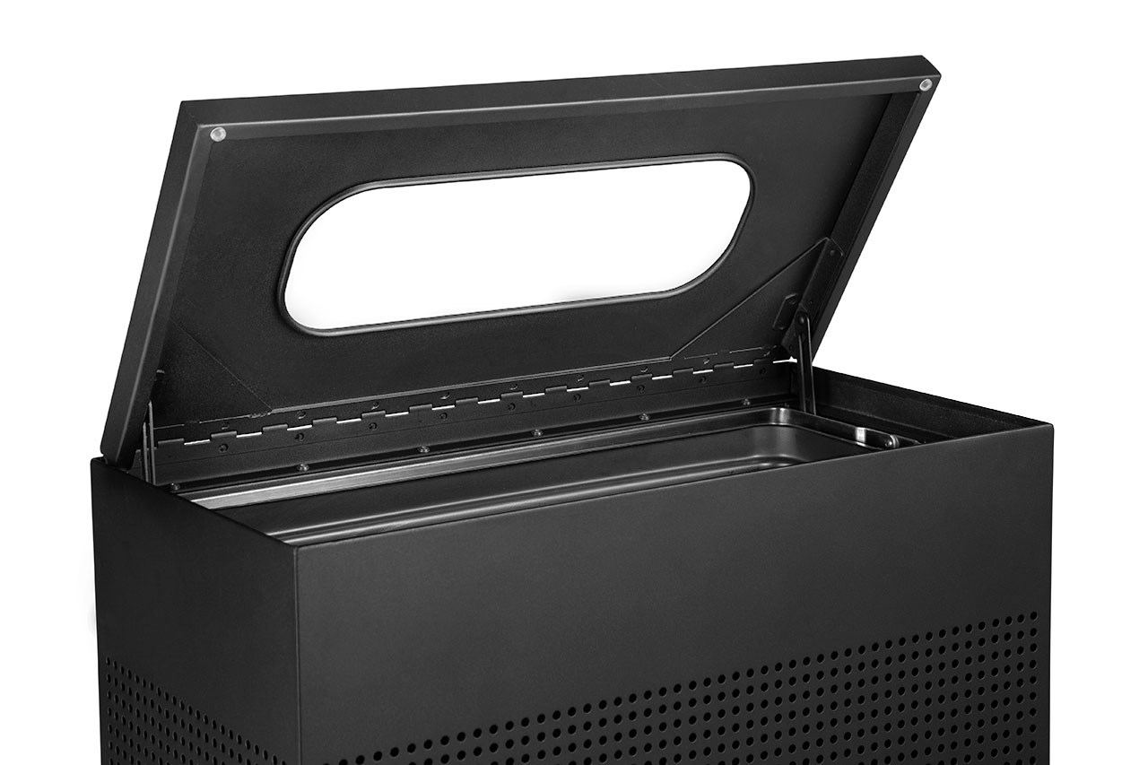 The sleek Silhouettes 22.5 Gallon FGSR18 Decorative Rectangle Indoor Waste Container has a contemporary perforated pattern designed to seamlessly and beautifully blend with modern facilities and environments. High-quality materials and craftsmanship ensure containers can withstand the rigors of everyday use.