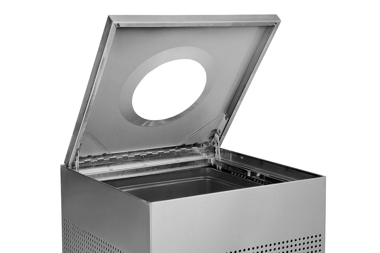 The sleek Silhouettes 20 Gallon FGSC18 Decorative Square Indoor Waste Container has a contemporary perforated pattern designed to seamlessly and beautifully blend with modern facilities and environments. High-quality materials and craftsmanship ensure containers can withstand the rigors of everyday use.