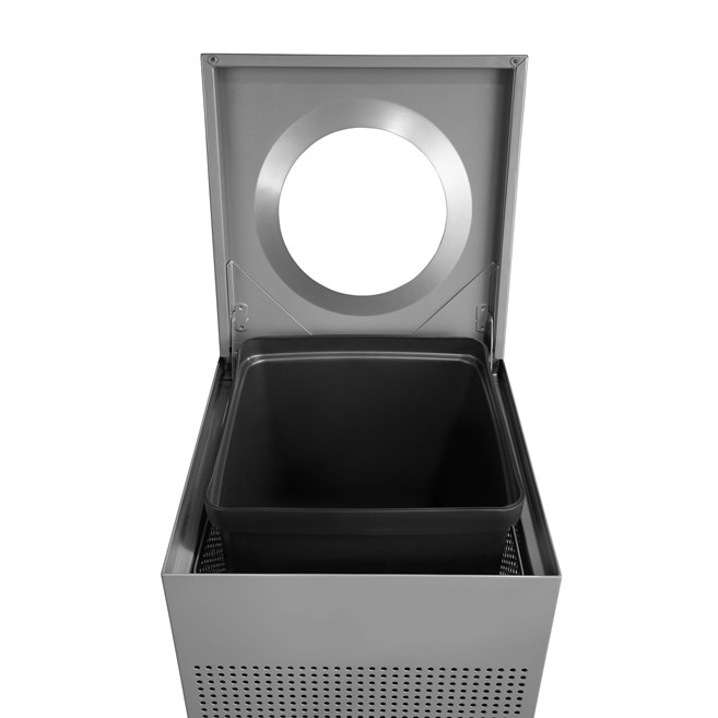 The sleek Silhouettes 16 Gallon FGSC14 Decorative Square Indoor Waste Container has a contemporary perforated pattern designed to seamlessly and beautifully blend with modern facilities and environments. High-quality materials and craftsmanship ensure containers can withstand the rigors of everyday use.