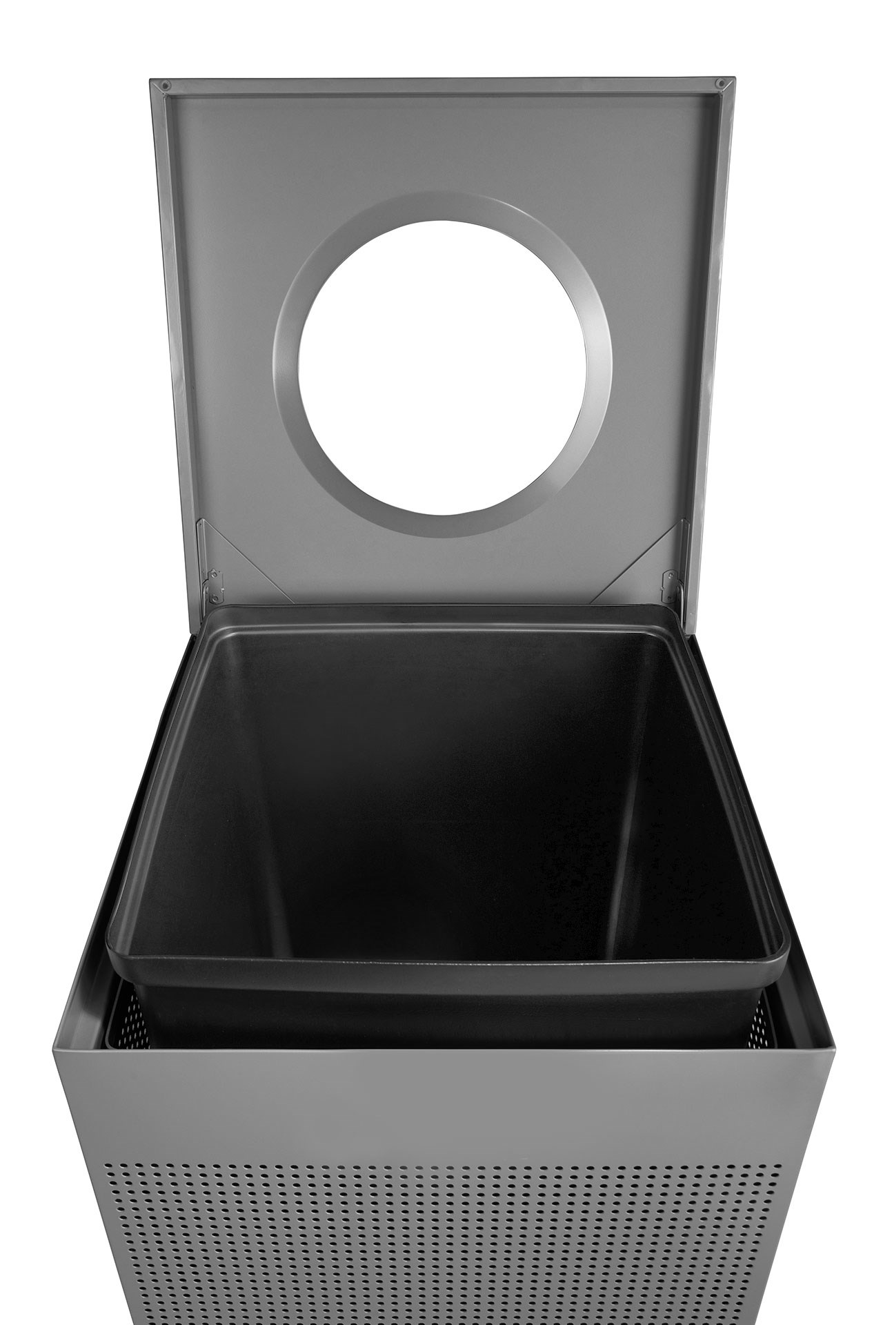 The sleek Silhouettes 40 Gallon FGSC22 Decorative Square Indoor Waste Container has a contemporary perforated pattern designed to seamlessly and beautifully blend with modern facilities and environments. High-quality materials and craftsmanship ensure containers can withstand the rigors of everyday use.