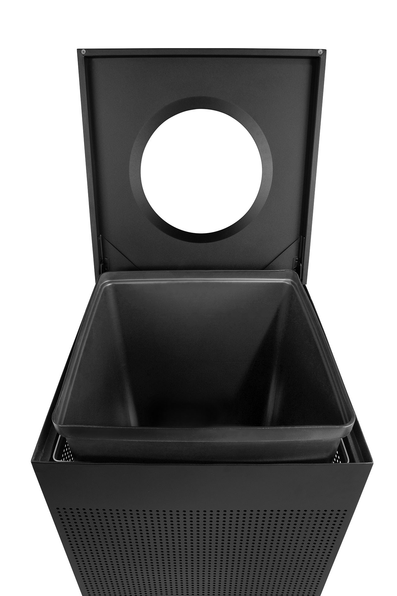 The sleek Silhouettes 40 Gallon FGSC22 Decorative Square Indoor Waste Container has a contemporary perforated pattern designed to seamlessly and beautifully blend with modern facilities and environments. High-quality materials and craftsmanship ensure containers can withstand the rigors of everyday use.