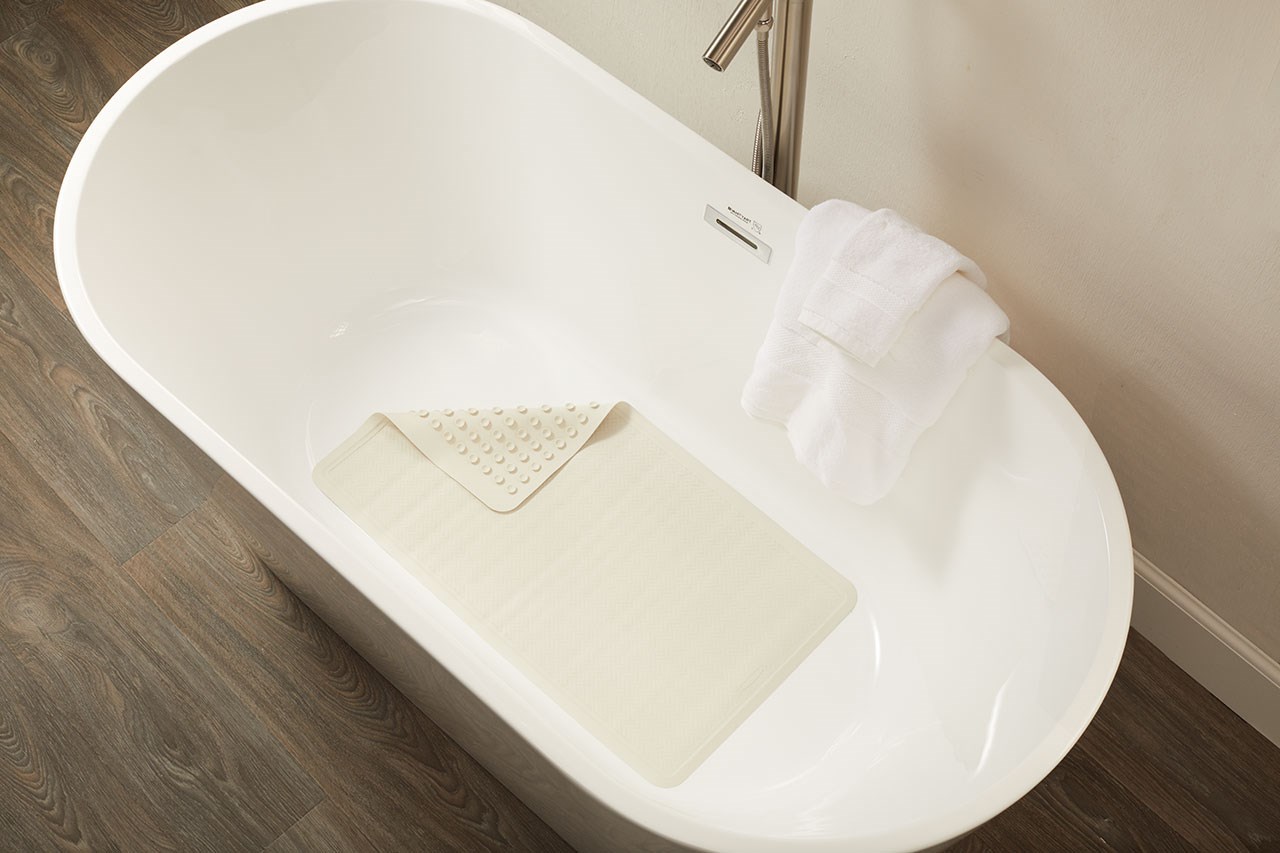 Safti-Grip® Bath Mat is perfect for a shower stall or bathtub. Suction-backed to stay firmly in place.