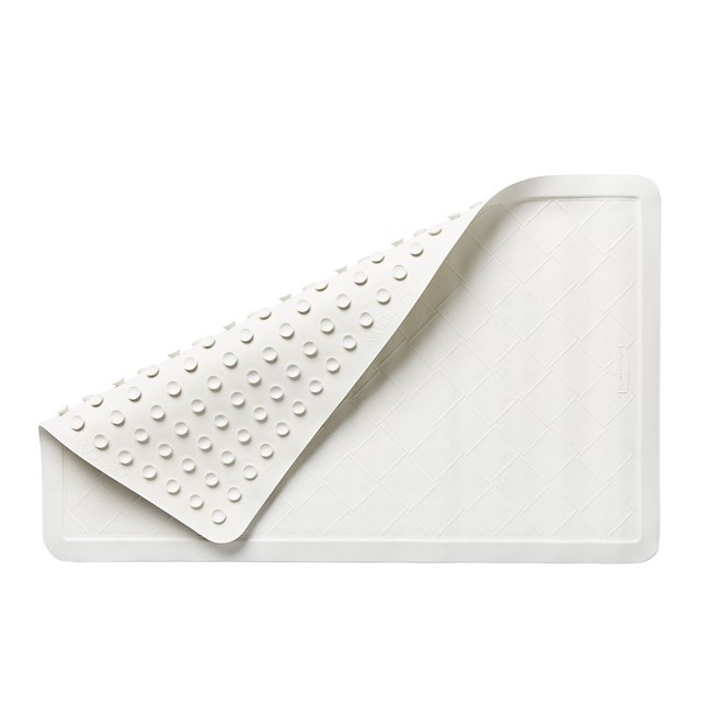 Safti-Grip® Bath Mat is perfect for a shower stall or bathtub. Suction-backed to stay firmly in place. Latex-free construction. Textured surface prevents slippage. Shower mat is perforated for improved drainage. Mildew-resistant.