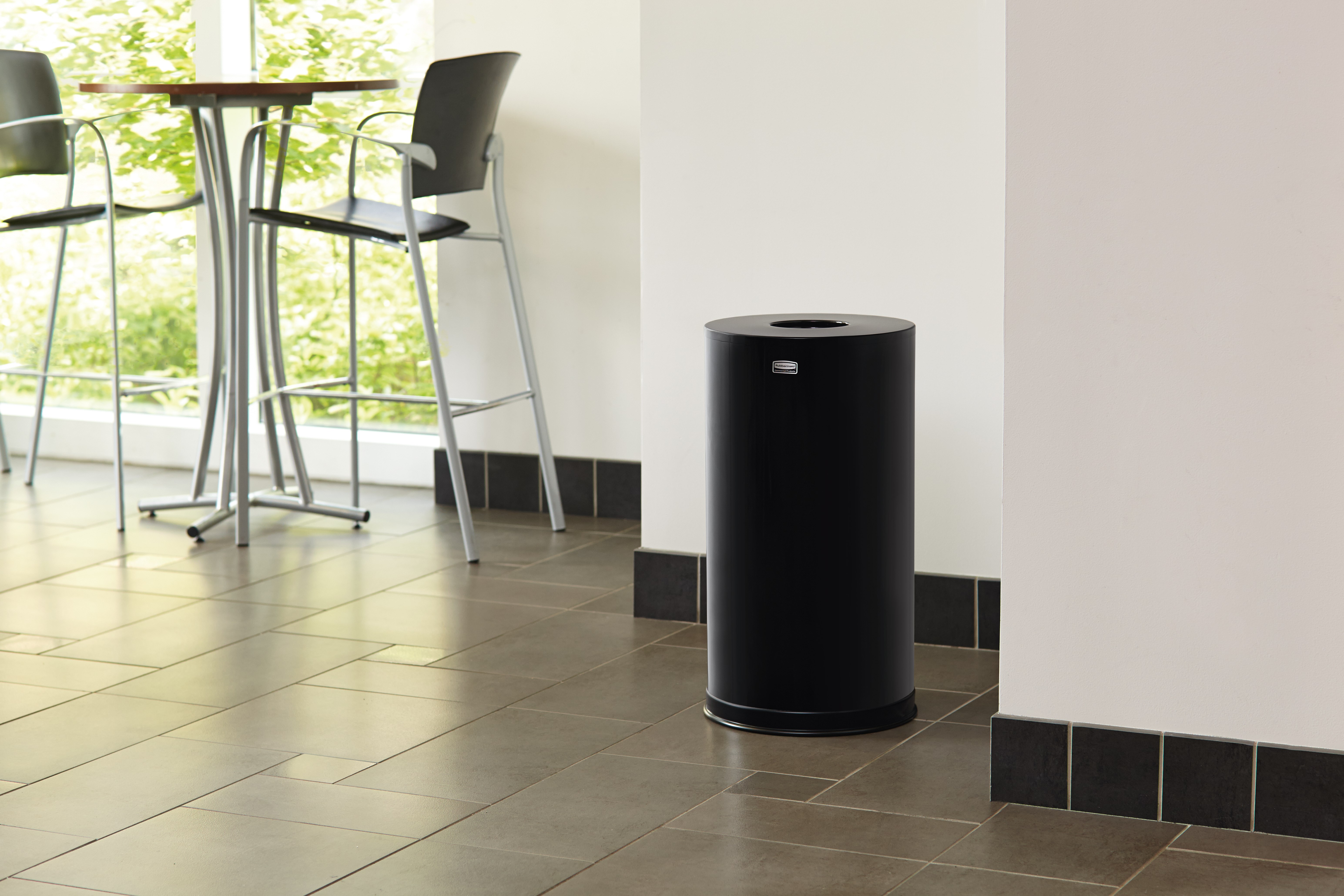 The Metallic Series 15 Gallon FGCC16 Indoor Waste Container has a sleek design that blends nicely with upscale interiors.