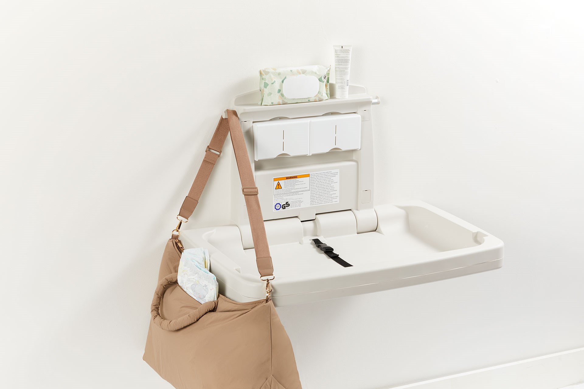 Created from high-density polypropylene to reduce moisture absorption, the baby station meets all global ASTM, ADA, EN safety standards.