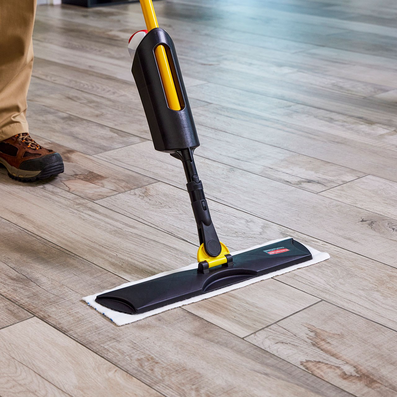 The Light Commercial Spray Mop features a lightweight and user-friendly design with cleaning solution cartridge that allows users to clean large areas without having to go back for a refill.