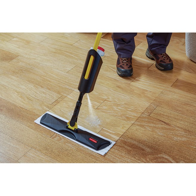 The Light Commercial Spray Mop features a lightweight and user-friendly design with cleaning solution cartridge that allows users to clean large areas without having to go back for a refill.