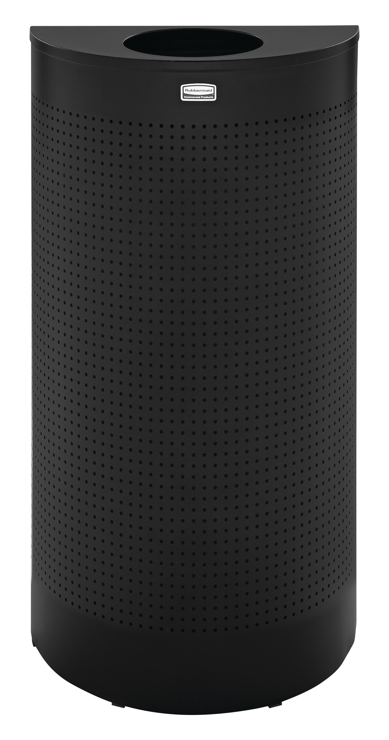 The Half Rounds Series indoor decorative waste container fits flush against walls to conserve space and reduce obstructions in high-traffic areas. The sleek and functional design of this receptacle blends seamlessly with upscale and modern indoor facilities.