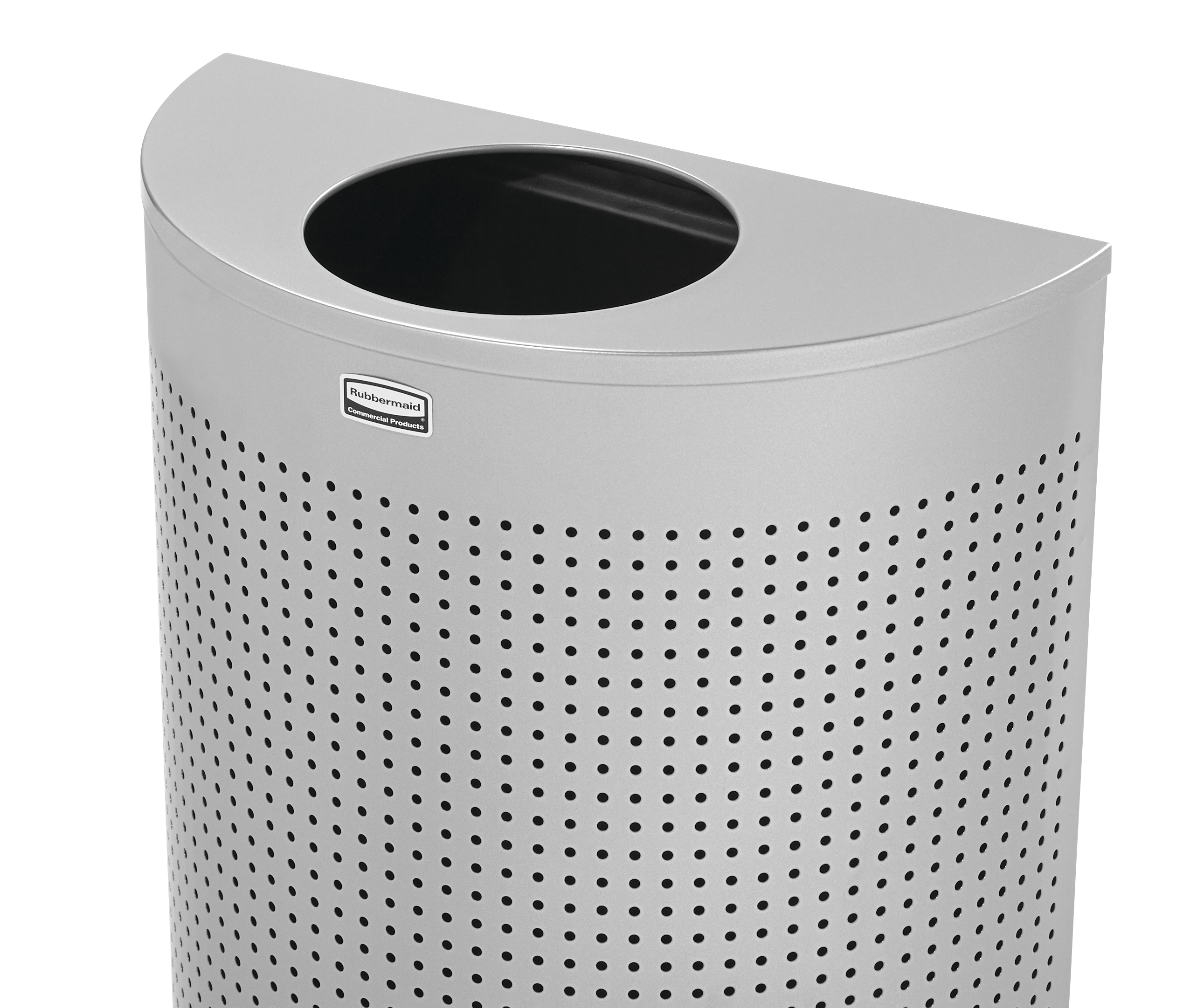 The sleek Half Round 45 l FGSH12 Decorative Half-Round Indoor Waste Container has a contemporary perforated designed to seamlessly and beautifully blend with modern facilities and environments.
