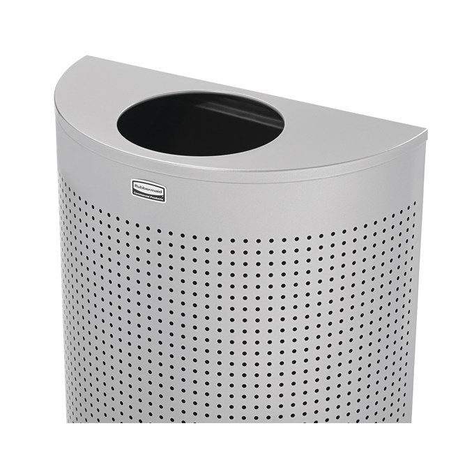 The Half Rounds Series indoor decorative waste container fits flush against walls to conserve space and reduce obstructions in high-traffic areas. The sleek and functional design of this receptacle blends seamlessly with upscale and modern indoor facilities.