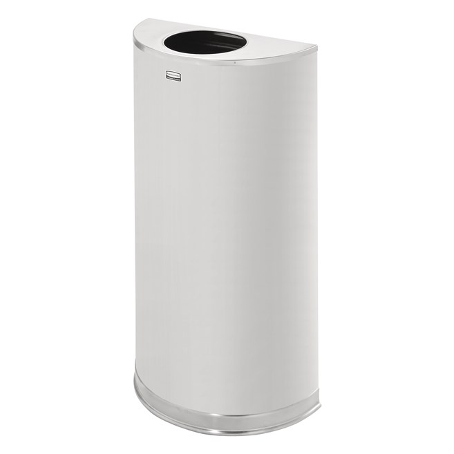 The Half Rounds Series indoor decorative waste container fits flush against walls to conserve space and reduce obstructions in high-traffic areas. The sleek and functional design of this receptacle blends seamlessly with upscale and modern indoor facilities.