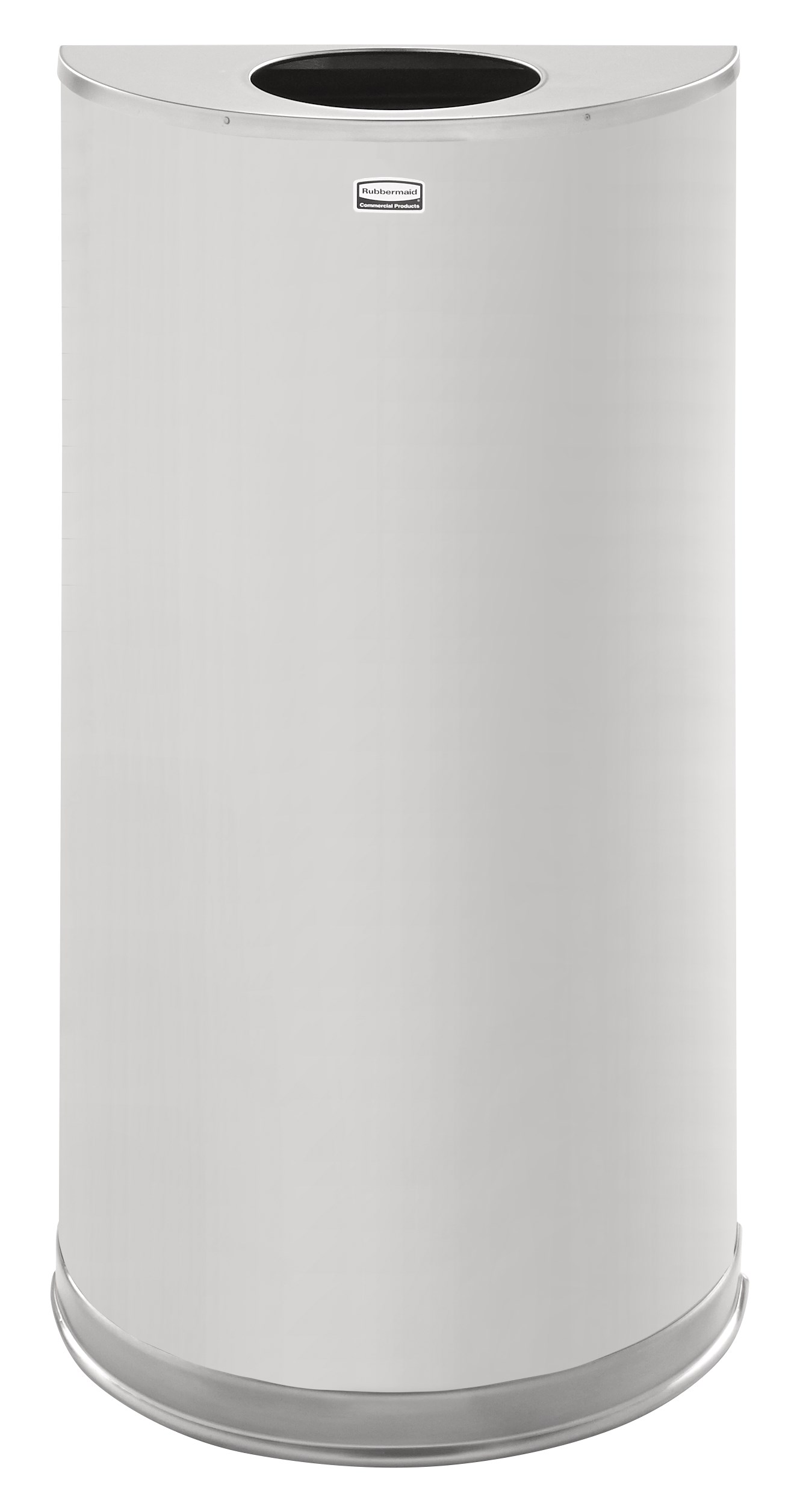 The Half Rounds Series indoor decorative waste container fits flush against walls to conserve space and reduce obstructions in high-traffic areas. The sleek and functional design of this receptacle blends seamlessly with upscale and modern indoor facilities.