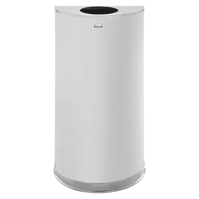 The Half Rounds Series indoor decorative waste container fits flush against walls to conserve space and reduce obstructions in high-traffic areas. The sleek and functional design of this receptacle blends seamlessly with upscale and modern indoor facilities.