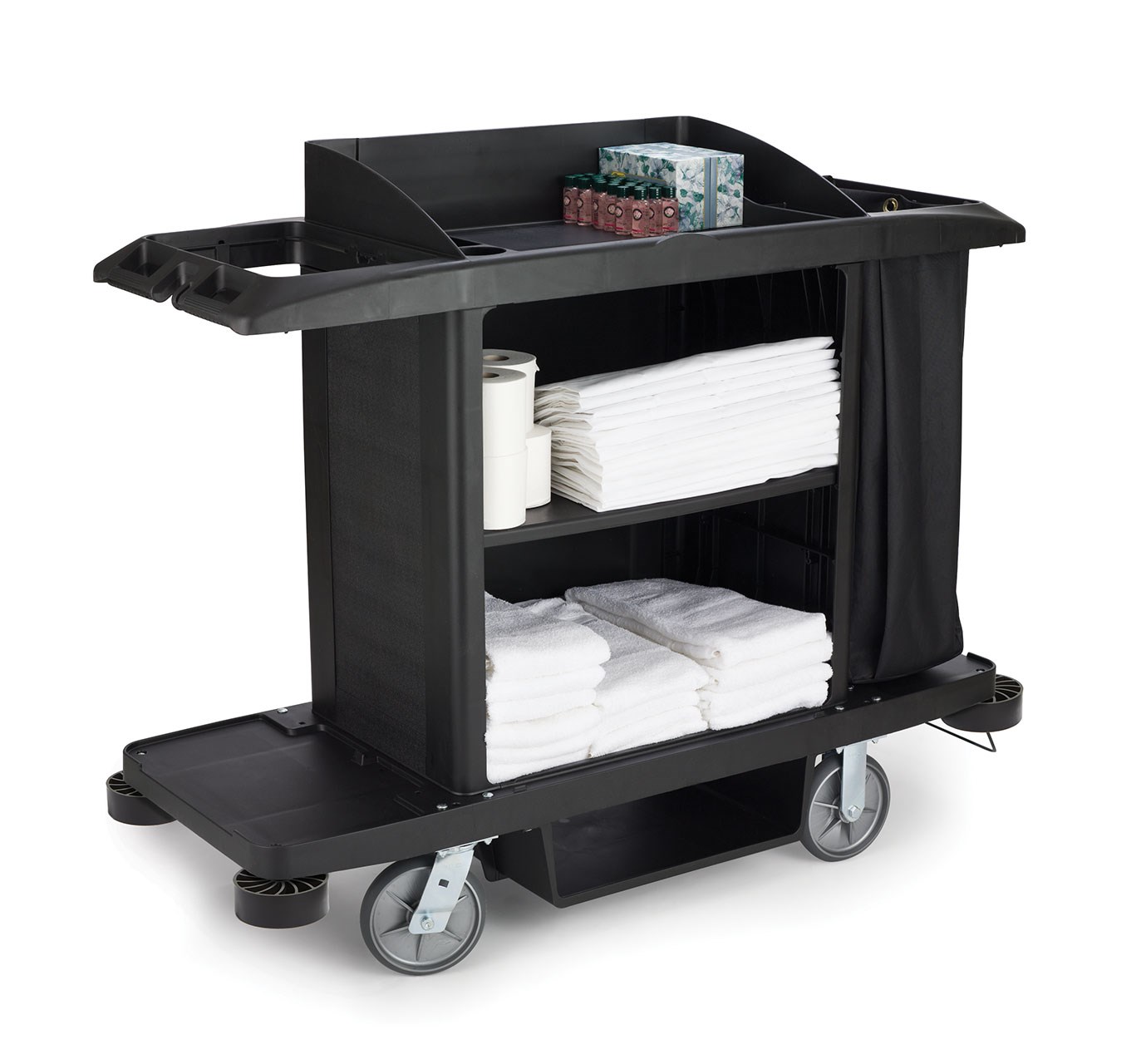 Xe đẩy dọn dẹp cỡ lớn dành cho giám đốc điều hành là giải pháp hệ thống hoàn chỉnh cho việc dọn dẹp với tùy chọn thu gom túi đôi và các kệ có thể điều chỉnh.