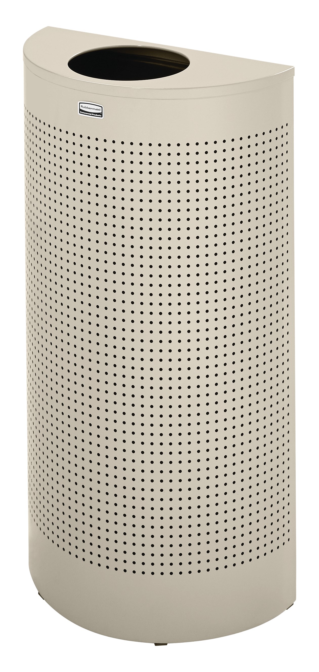 The Half Rounds Series indoor decorative waste container fits flush against walls to conserve space and reduce obstructions in high-traffic areas. The sleek and functional design of this receptacle blends seamlessly with upscale and modern indoor facilities.