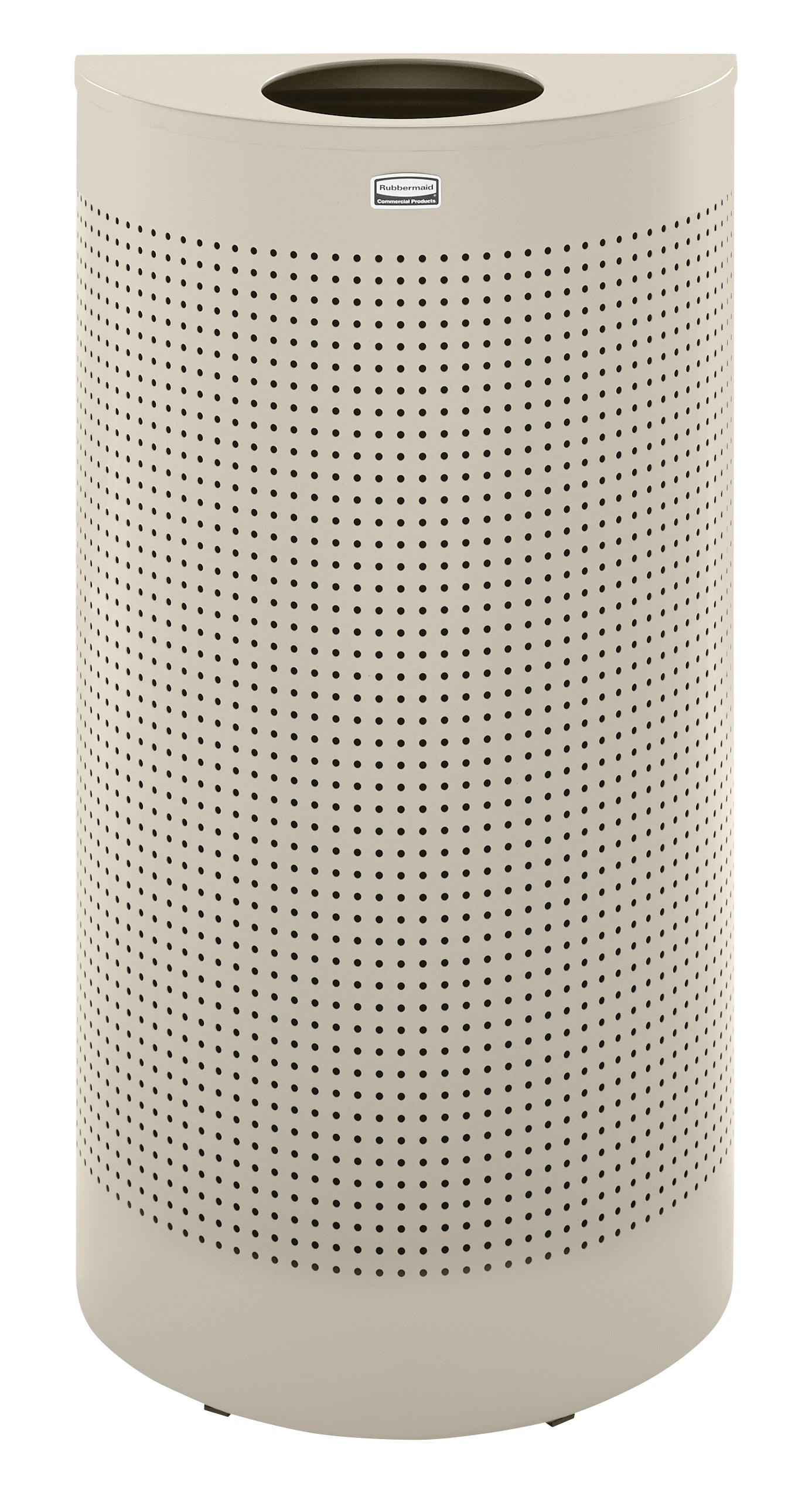 The Half Rounds Series indoor decorative waste container fits flush against walls to conserve space and reduce obstructions in high-traffic areas. The sleek and functional design of this receptacle blends seamlessly with upscale and modern indoor facilities.