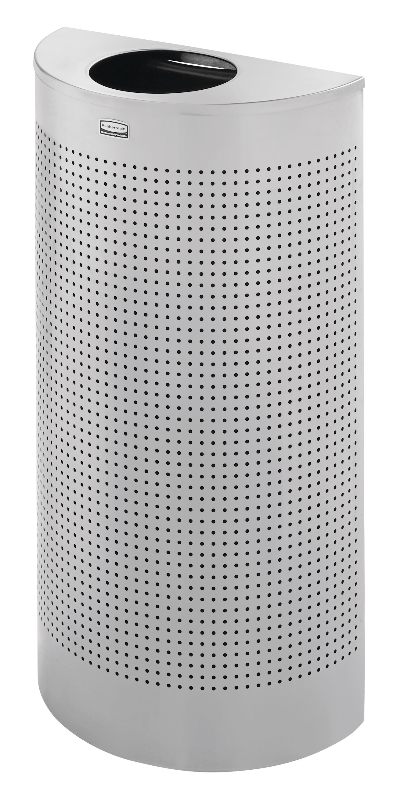 The Half Rounds Series indoor decorative waste container fits flush against walls to conserve space and reduce obstructions in high-traffic areas. The sleek and functional design of this receptacle blends seamlessly with upscale and modern indoor facilities.