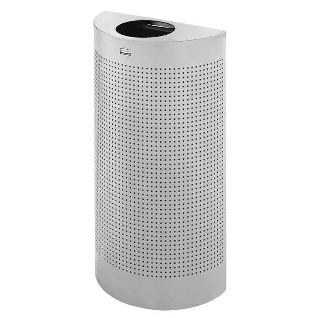 The Half Rounds Series indoor decorative waste container fits flush against walls to conserve space and reduce obstructions in high-traffic areas. The sleek and functional design of this receptacle blends seamlessly with upscale and modern indoor facilities.