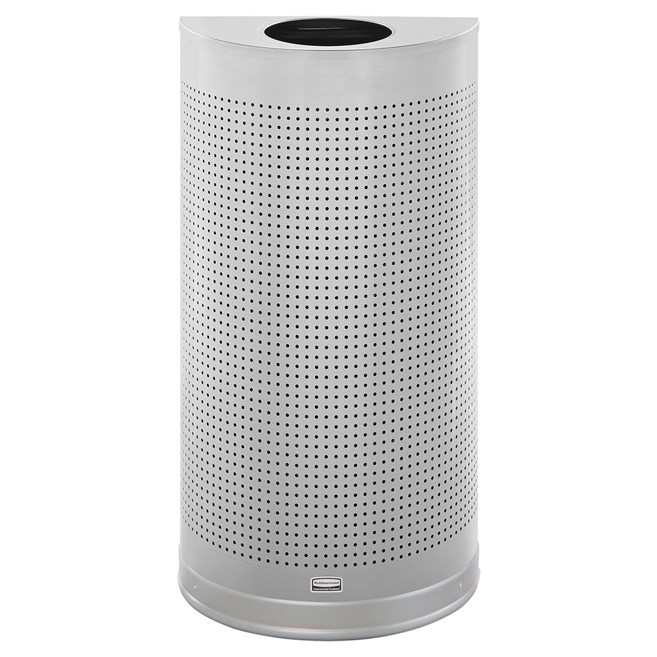 The Half Rounds Series indoor decorative waste container fits flush against walls to conserve space and reduce obstructions in high-traffic areas. The sleek and functional design of this receptacle blends seamlessly with upscale and modern indoor facilities.