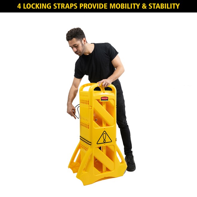 Rubbermaid Commercial Products Plastic Foldable Safety Barrier | 4m Length | For Spills, Maintenance & Construction | Yellow | FG9S1100YEL