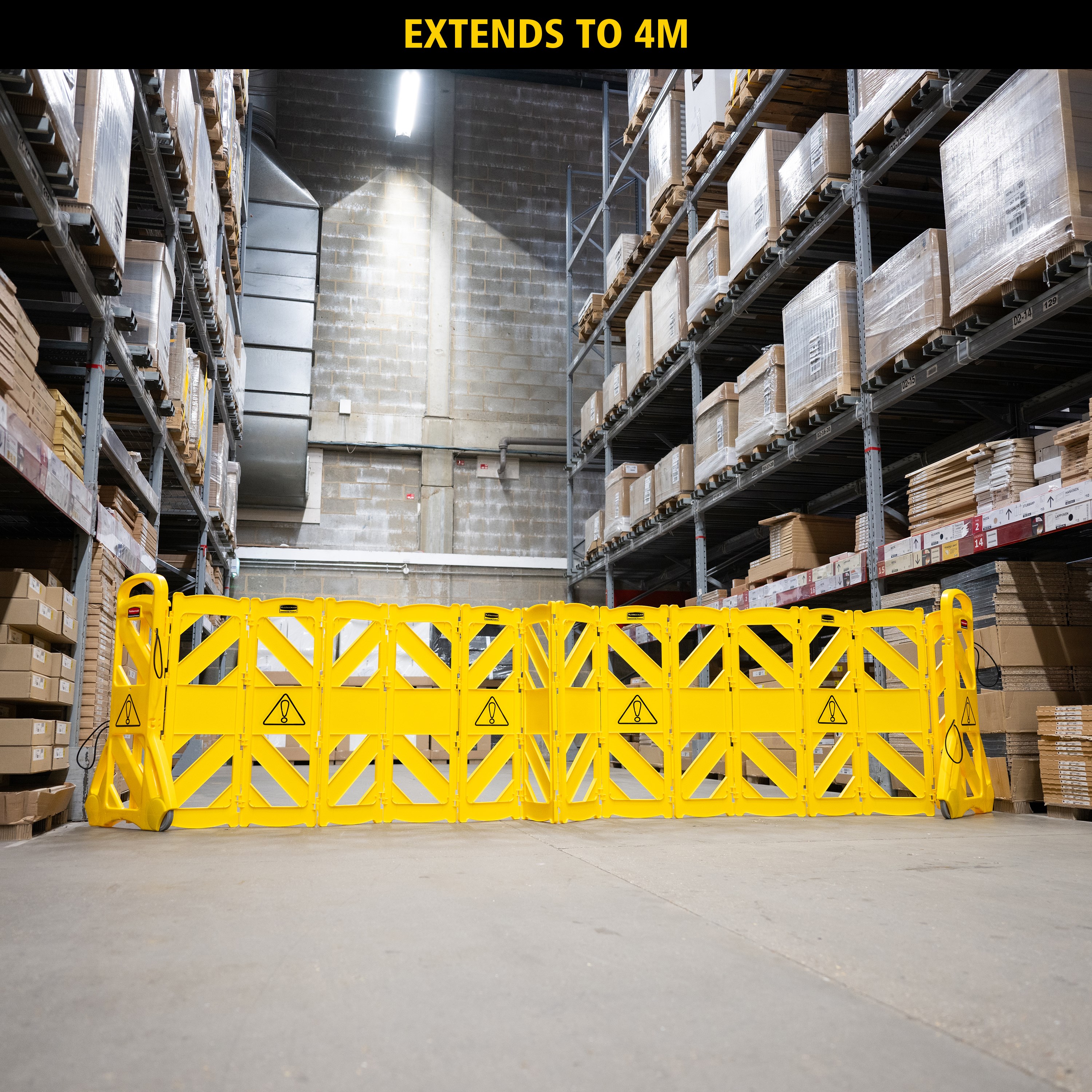 Rubbermaid Commercial Products Plastic Foldable Safety Barrier | 4m Length | For Spills, Maintenance & Construction | Yellow | FG9S1100YEL