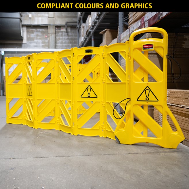 Rubbermaid Commercial Products Plastic Foldable Safety Barrier | 4m Length | For Spills, Maintenance & Construction | Yellow | FG9S1100YEL