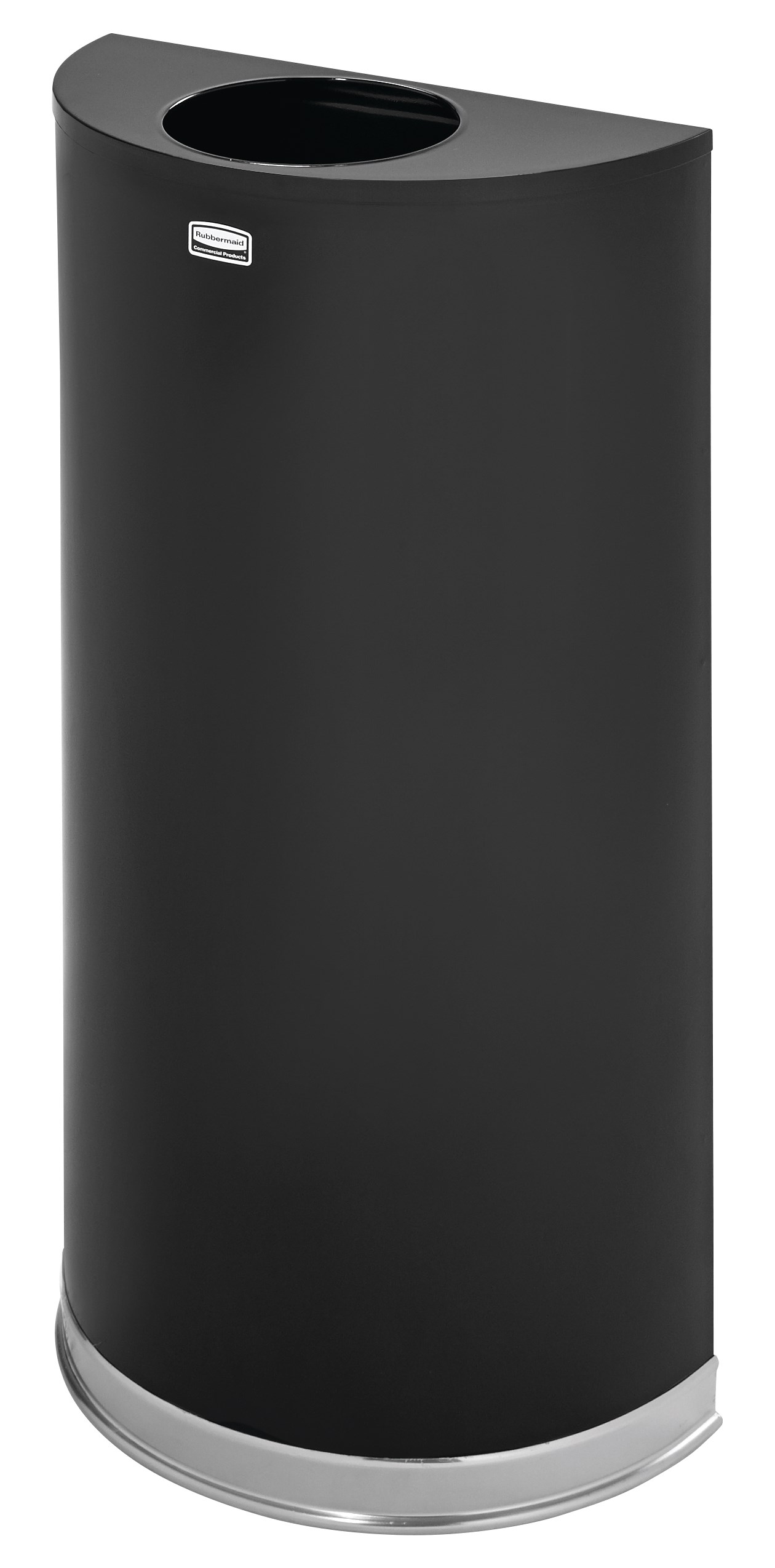 The Half Rounds Series indoor decorative waste container fits flush against walls to conserve space and reduce obstructions in high-traffic areas. The sleek and functional design of this receptacle blends seamlessly with upscale and modern indoor facilities.