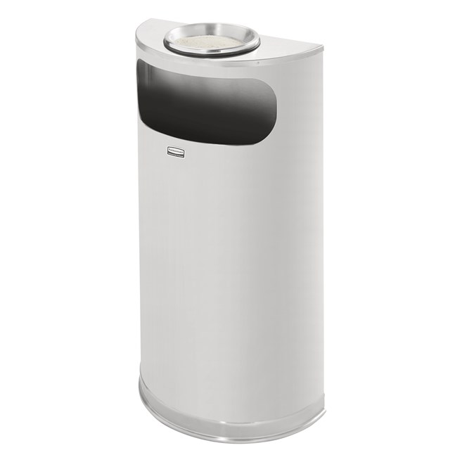 The Half Rounds Series indoor decorative waste container fits flush against walls to conserve space and reduce obstructions in high-traffic areas. The sleek and functional design of this receptacle blends seamlessly with upscale and modern indoor facilities.
