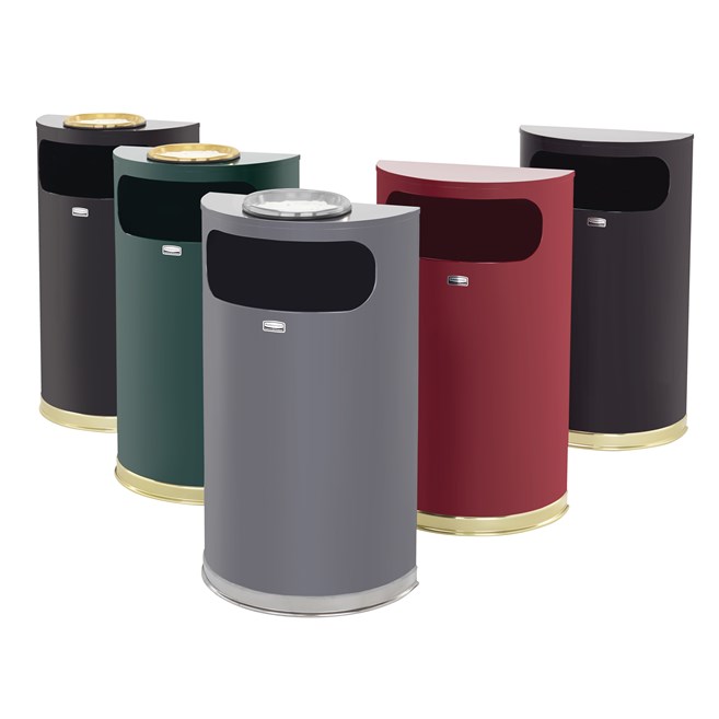 The Half Rounds Series indoor decorative waste container fits flush against walls to conserve space and reduce obstructions in high-traffic areas. The sleek and functional design of this receptacle blends seamlessly with upscale and modern indoor facilities.