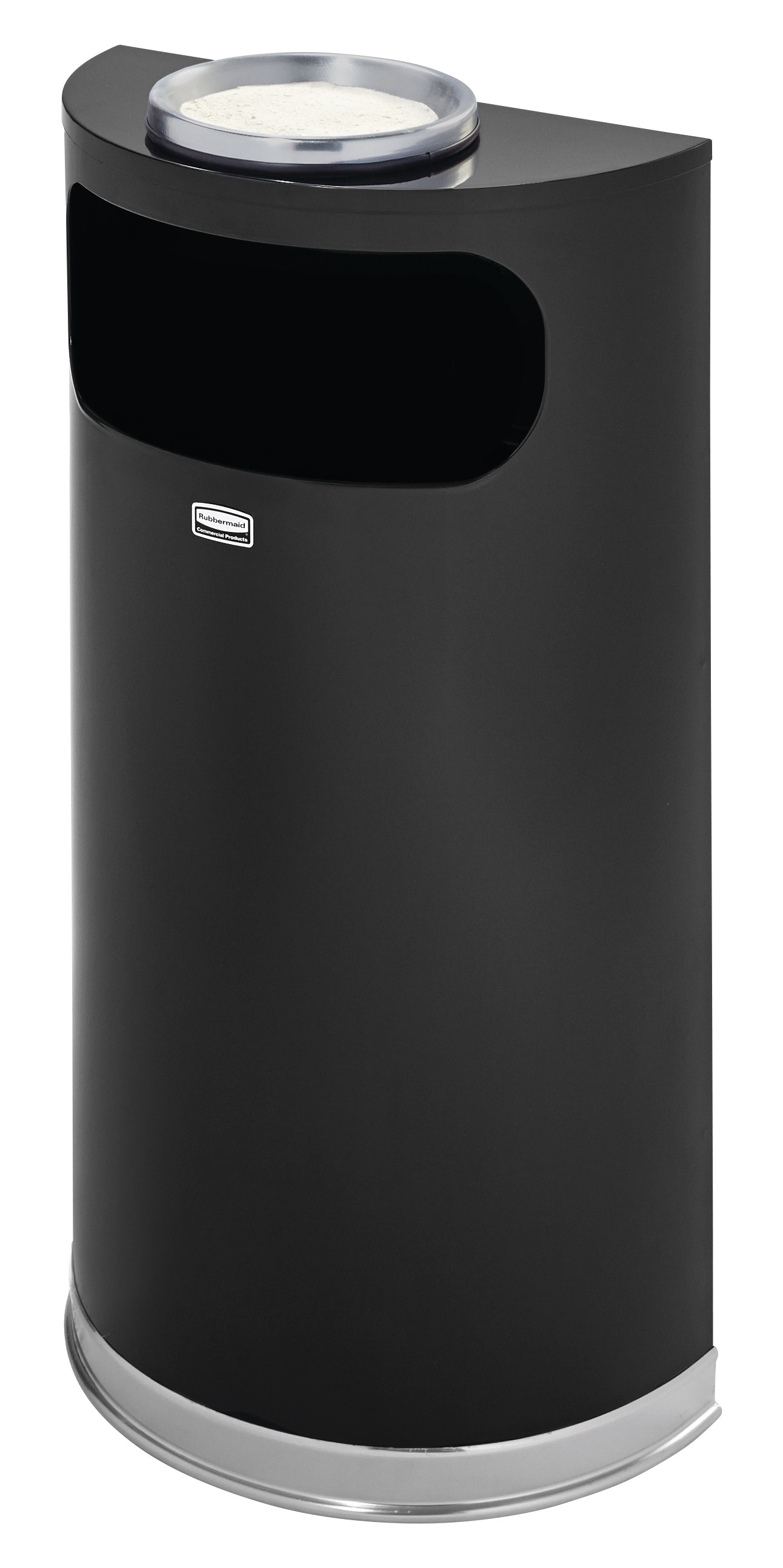 The Half Rounds Series indoor decorative waste container fits flush against walls to conserve space and reduce obstructions in high-traffic areas. The sleek and functional design of this receptacle blends seamlessly with upscale and modern indoor facilities.