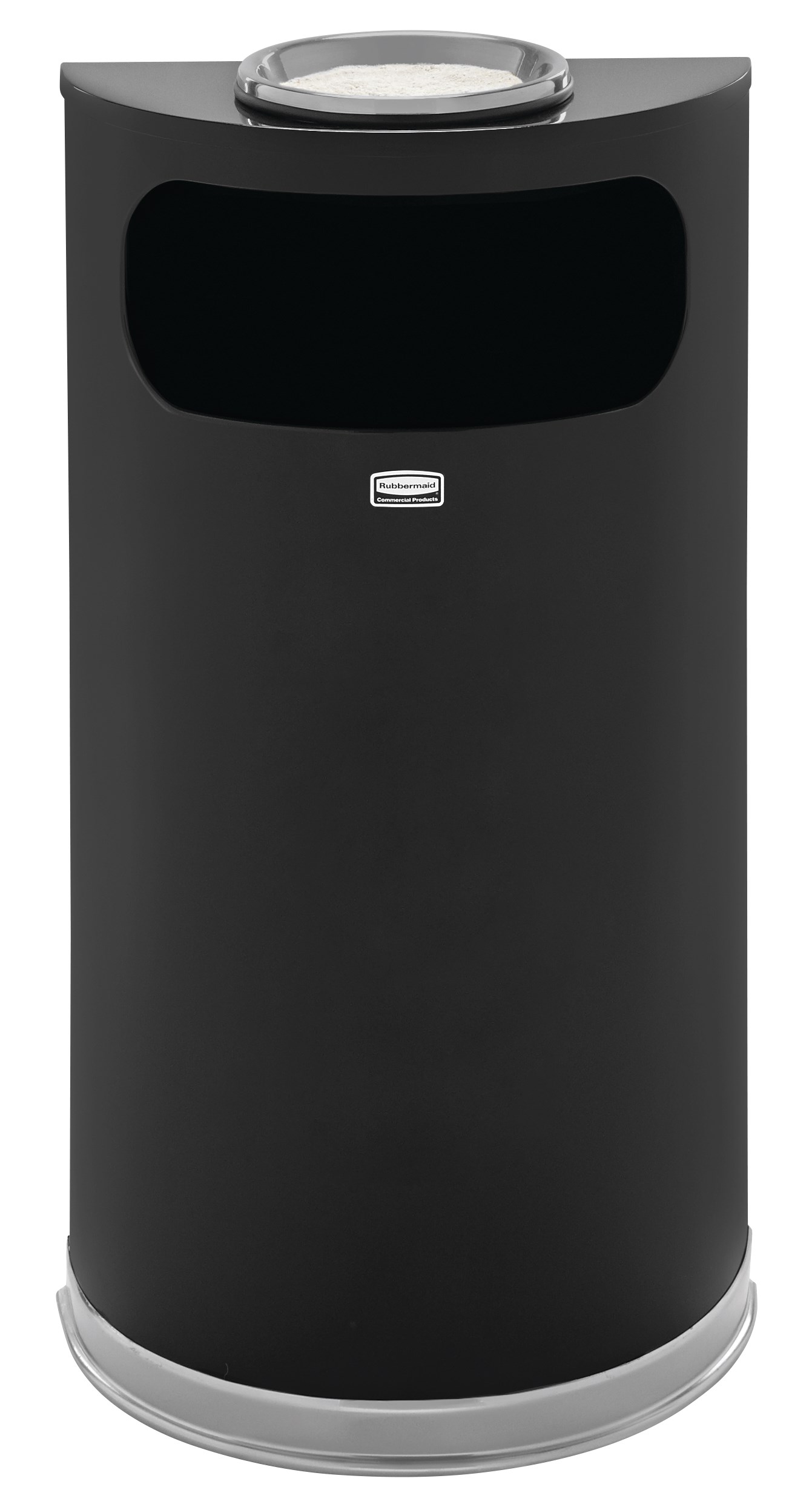 The Half Rounds Series indoor decorative waste container fits flush against walls to conserve space and reduce obstructions in high-traffic areas. The sleek and functional design of this receptacle blends seamlessly with upscale and modern indoor facilities.