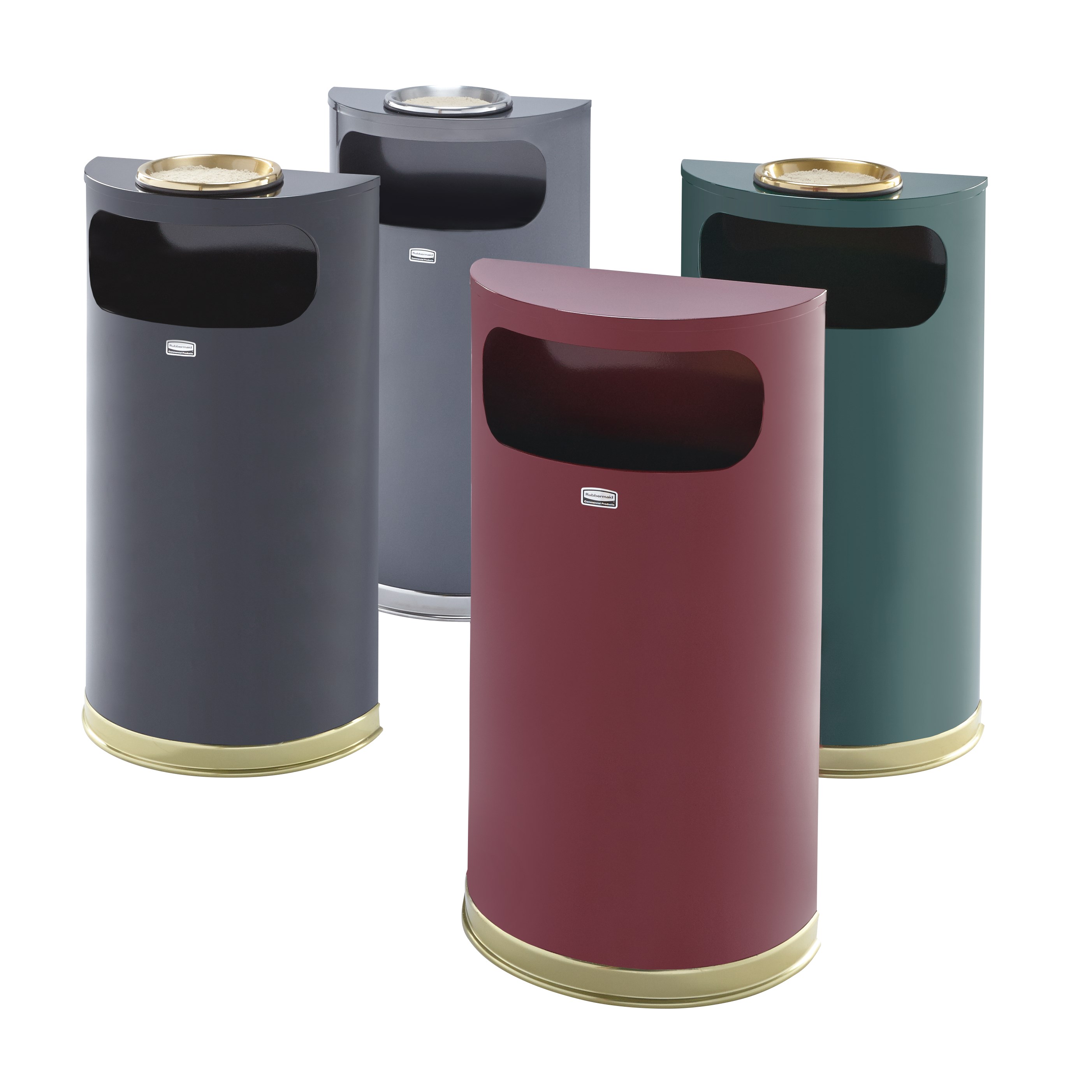 The Half Rounds Series indoor decorative waste container fits flush against walls to conserve space and reduce obstructions in high-traffic areas. The sleek and functional design of this receptacle blends seamlessly with upscale and modern indoor facilities.