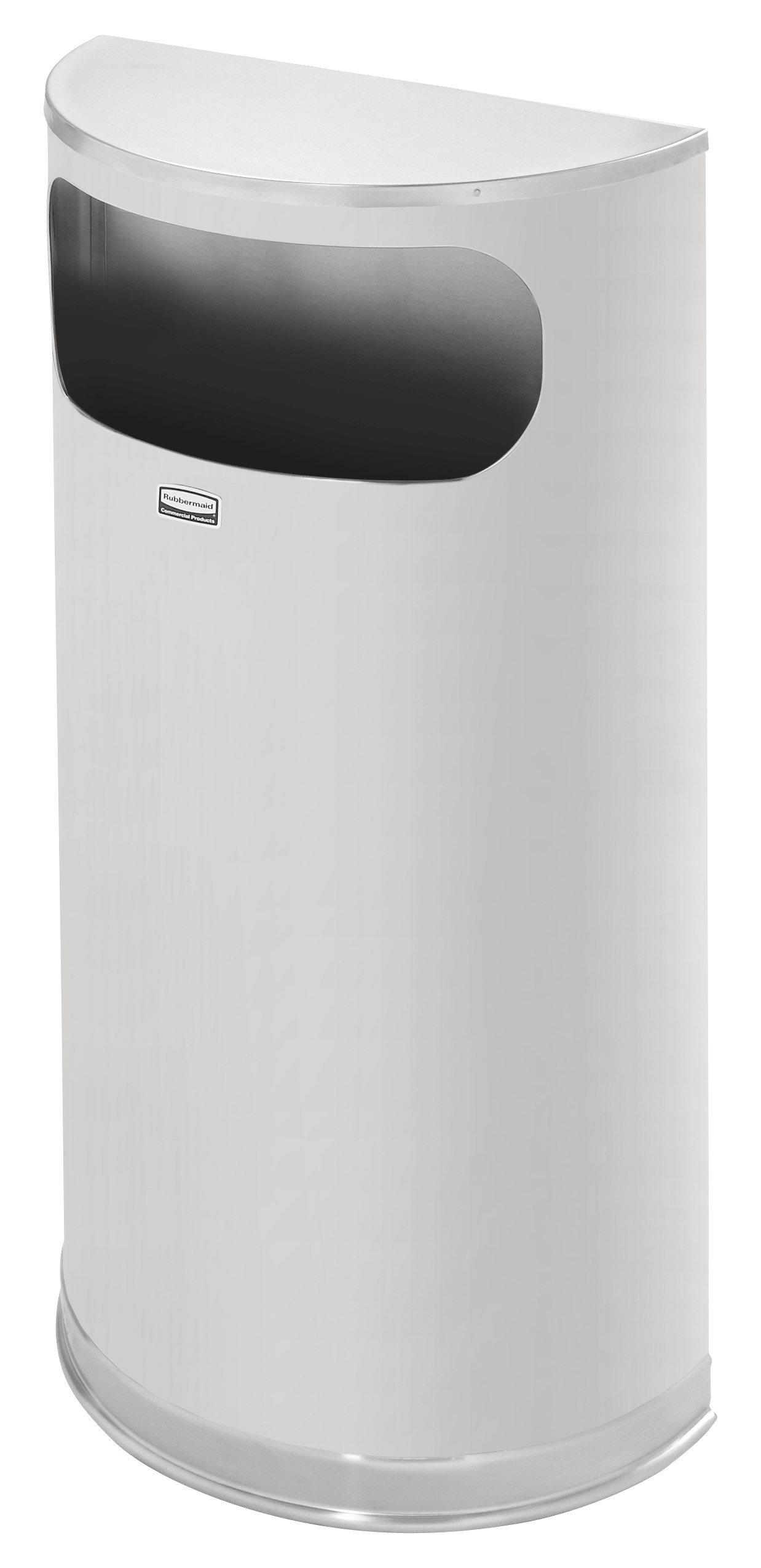 The Half Rounds Series indoor decorative waste container fits flush against walls to conserve space and reduce obstructions in high-traffic areas. The sleek and functional design of this receptacle blends seamlessly with upscale and modern indoor facilities.