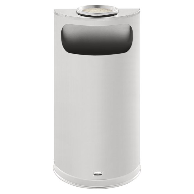 The Half Rounds Series indoor decorative waste container fits flush against walls to conserve space and reduce obstructions in high-traffic areas. The sleek and functional design of this receptacle blends seamlessly with upscale and modern indoor facilities.