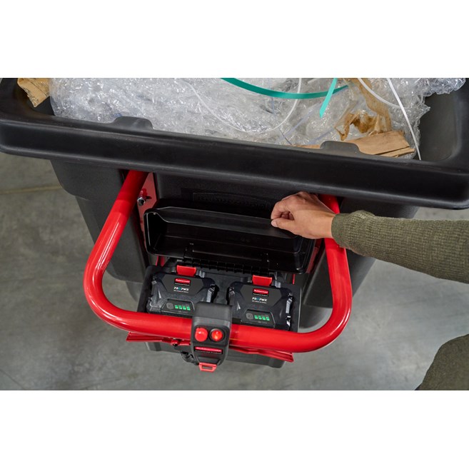 The Motorized Rotomolded Tilt Truck, boosted by PROPWR™ batteries, is ideal for users who want the benefits of using cordless motorized power for moving heavy loads and reducing user strain.