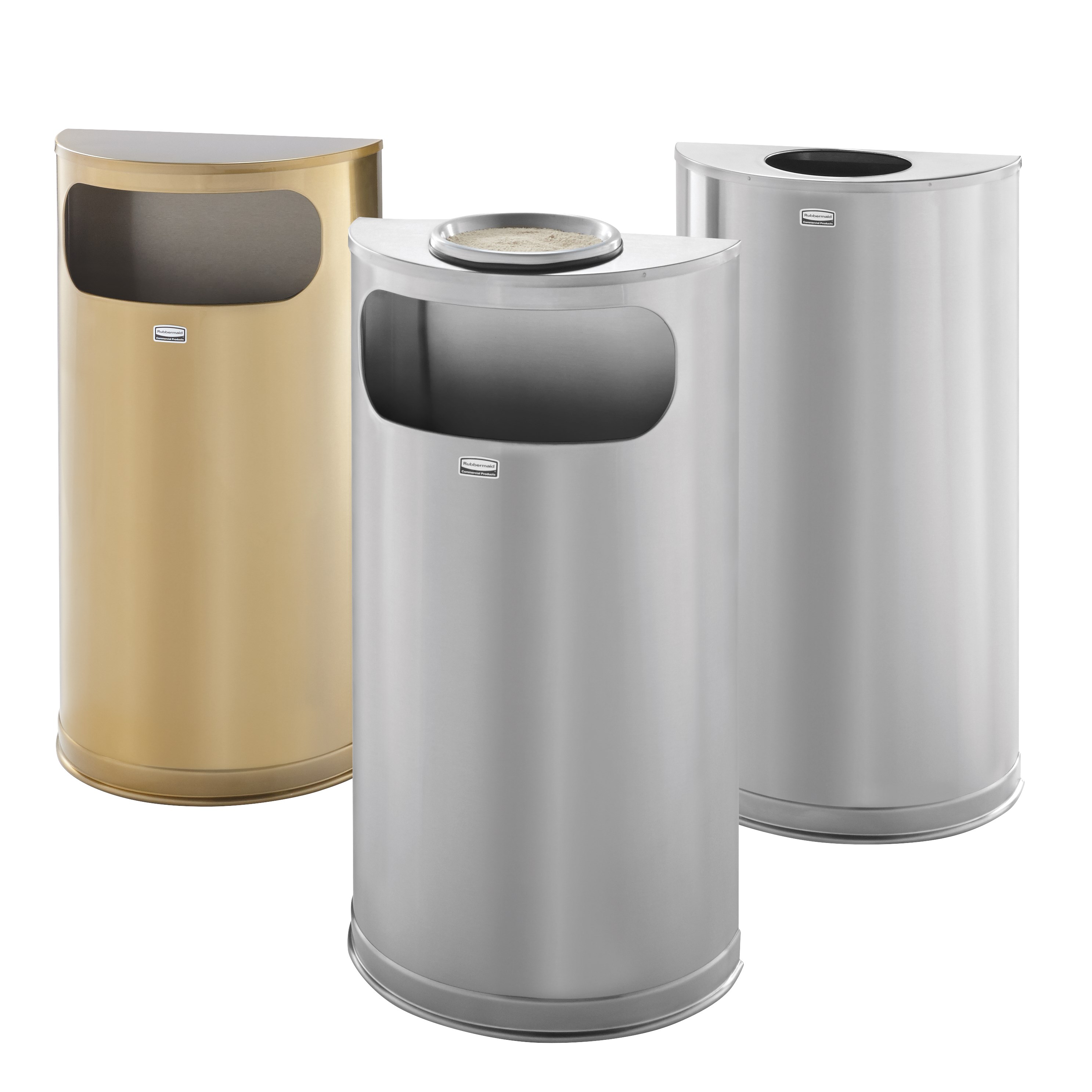 The Half Rounds Series indoor decorative waste container fits flush against walls to conserve space and reduce obstructions in high-traffic areas. The sleek and functional design of this receptacle blends seamlessly with upscale and modern indoor facilities.