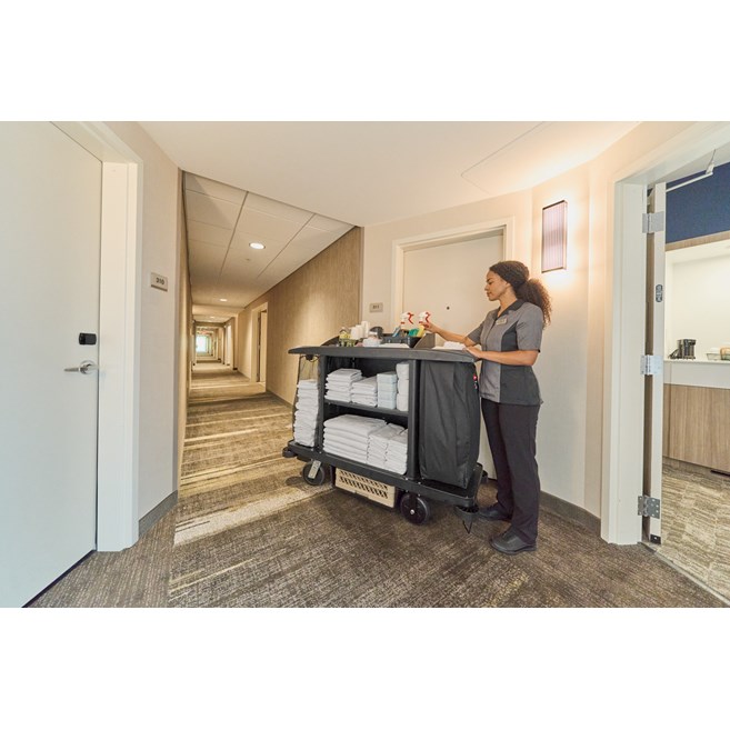The Motorized Kit for Housekeeping Carts, boosted by PROPWR™ batteries, is the ideal choice for users who want the benefits of cordless motorized power to reduce user strain when moving heavy housekeeping loads.