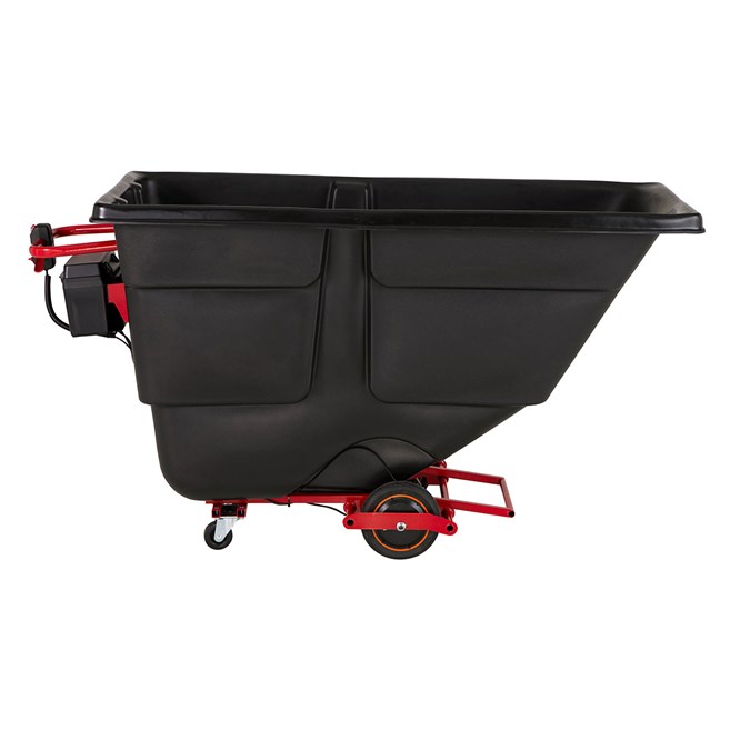 motorized farm waste tilt cart with battery-powered drive