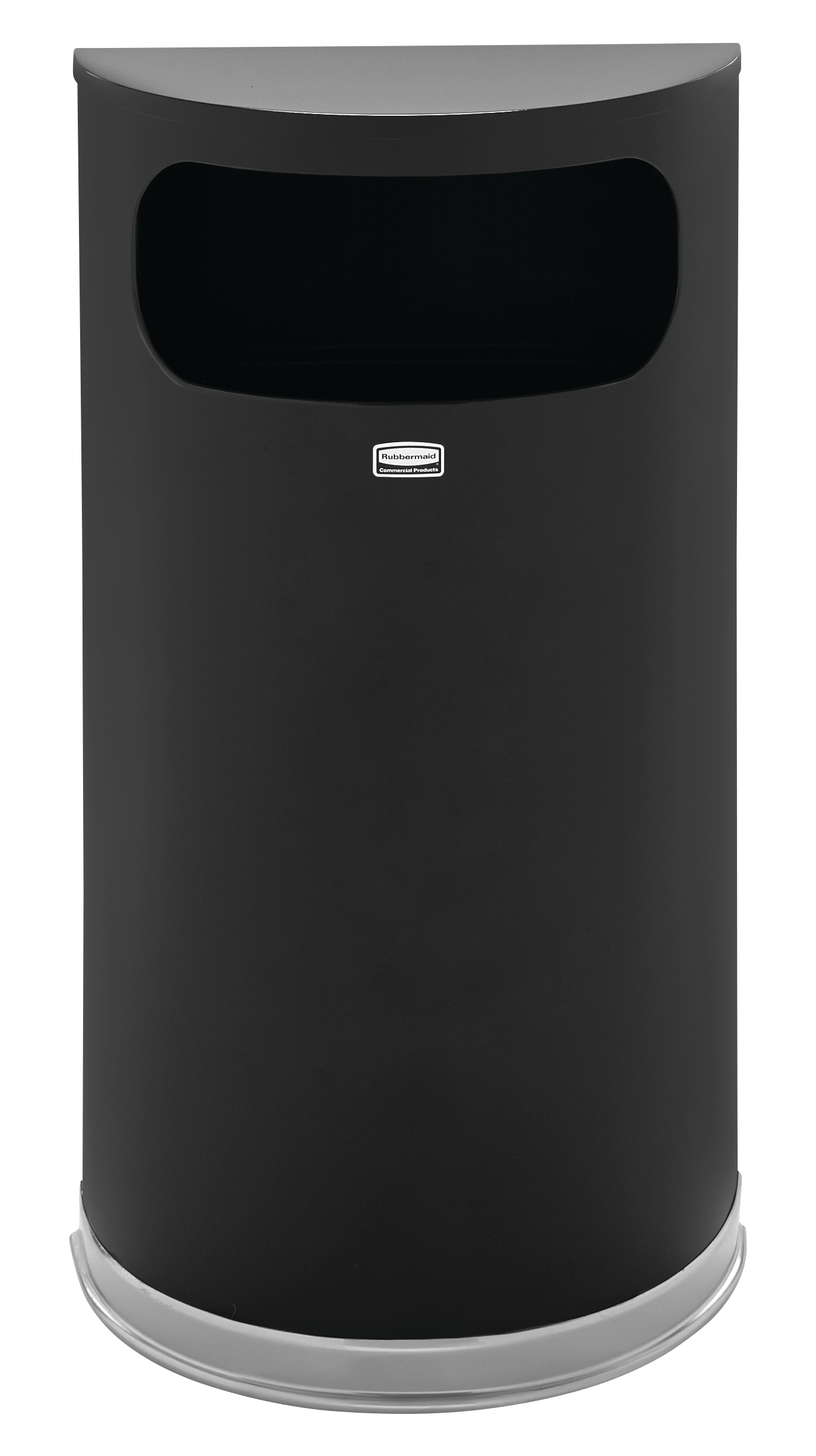 The Half Round 34 l FGSO8 Indoor Waste Container is made from heavy-gauge, fire-safe steel in a half-round design that fits flush against walls to conserve space. The sleek and functional design of this receptacle blends nicely with upscale interiors