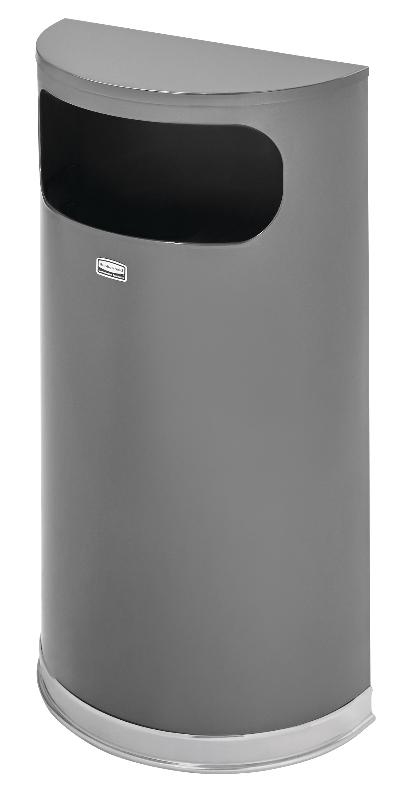The Half Rounds Series indoor decorative waste container fits flush against walls to conserve space and reduce obstructions in high-traffic areas. The sleek and functional design of this receptacle blends seamlessly with upscale and modern indoor facilities.