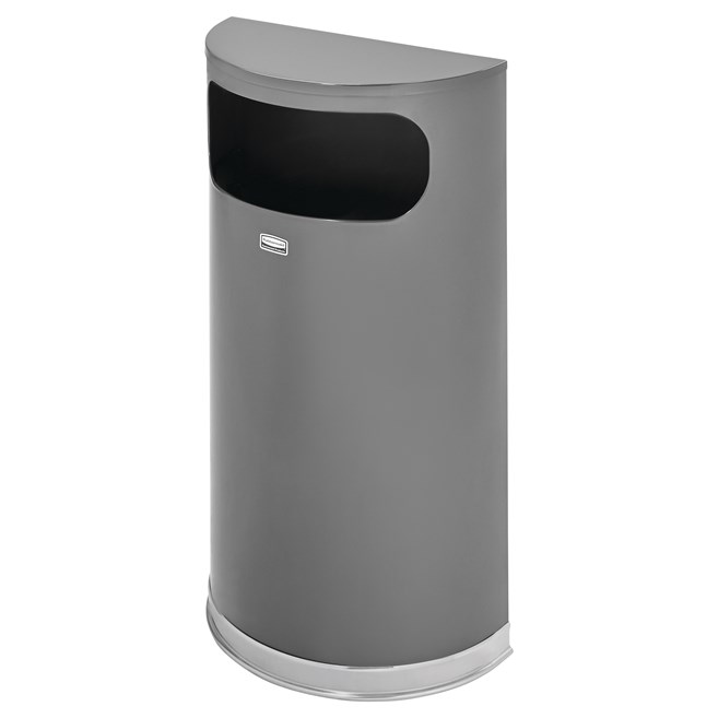 The Half Rounds Series indoor decorative waste container fits flush against walls to conserve space and reduce obstructions in high-traffic areas. The sleek and functional design of this receptacle blends seamlessly with upscale and modern indoor facilities.