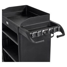 The Vacuum Holder helps to secure vacuums in place on Rubbermaid Commercial Product's Housekeeping Carts.