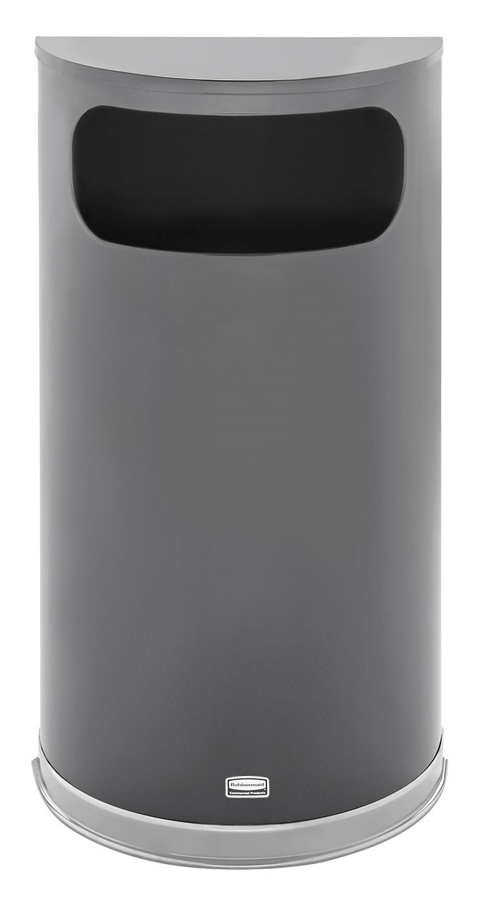 The Half Rounds Series indoor decorative waste container fits flush against walls to conserve space and reduce obstructions in high-traffic areas. The sleek and functional design of this receptacle blends seamlessly with upscale and modern indoor facilities.