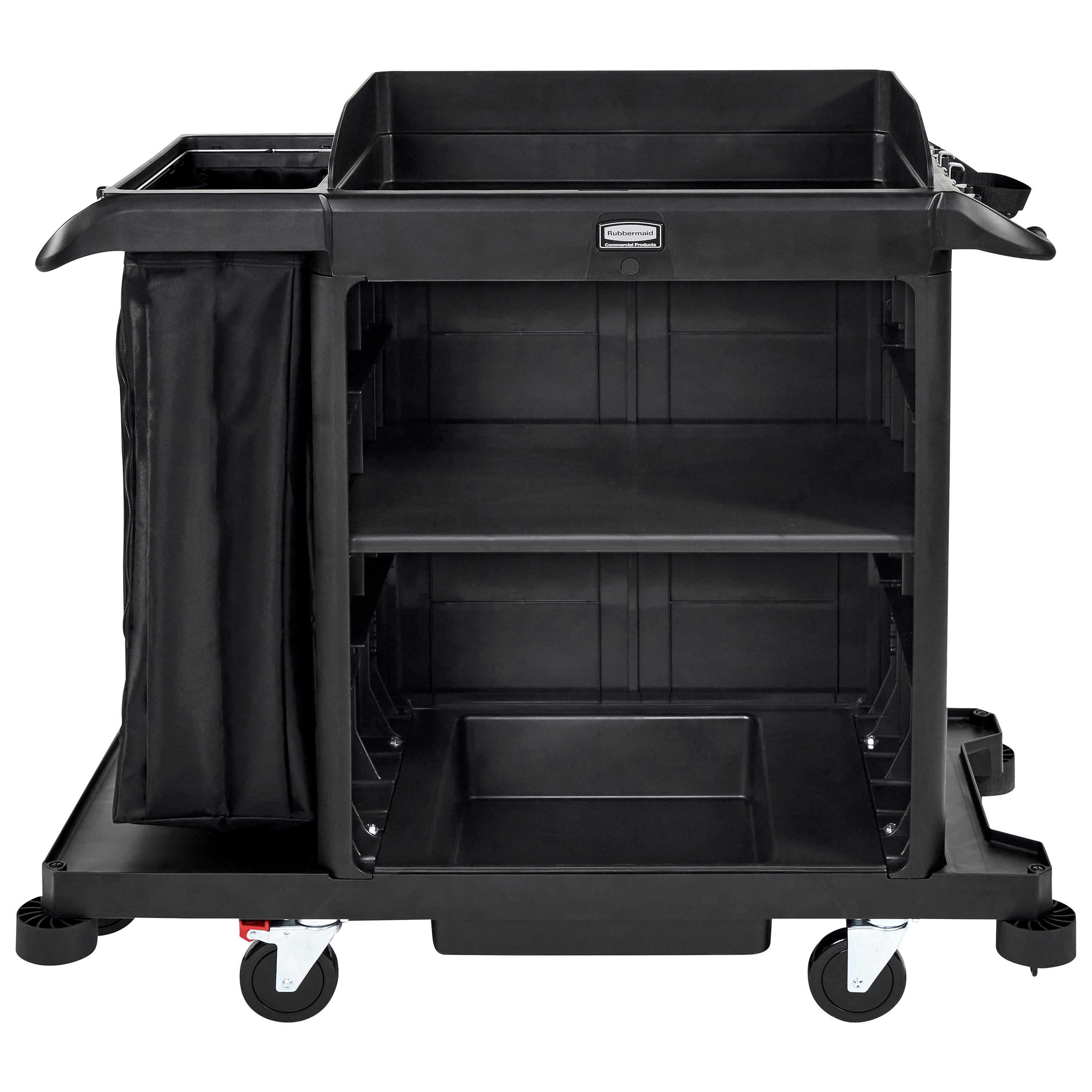 The Compact Housekeeping Cart is the complete system solution for efficient housekeeping, offering 360° maneuverability and customizable organization with an adjustable shelf.