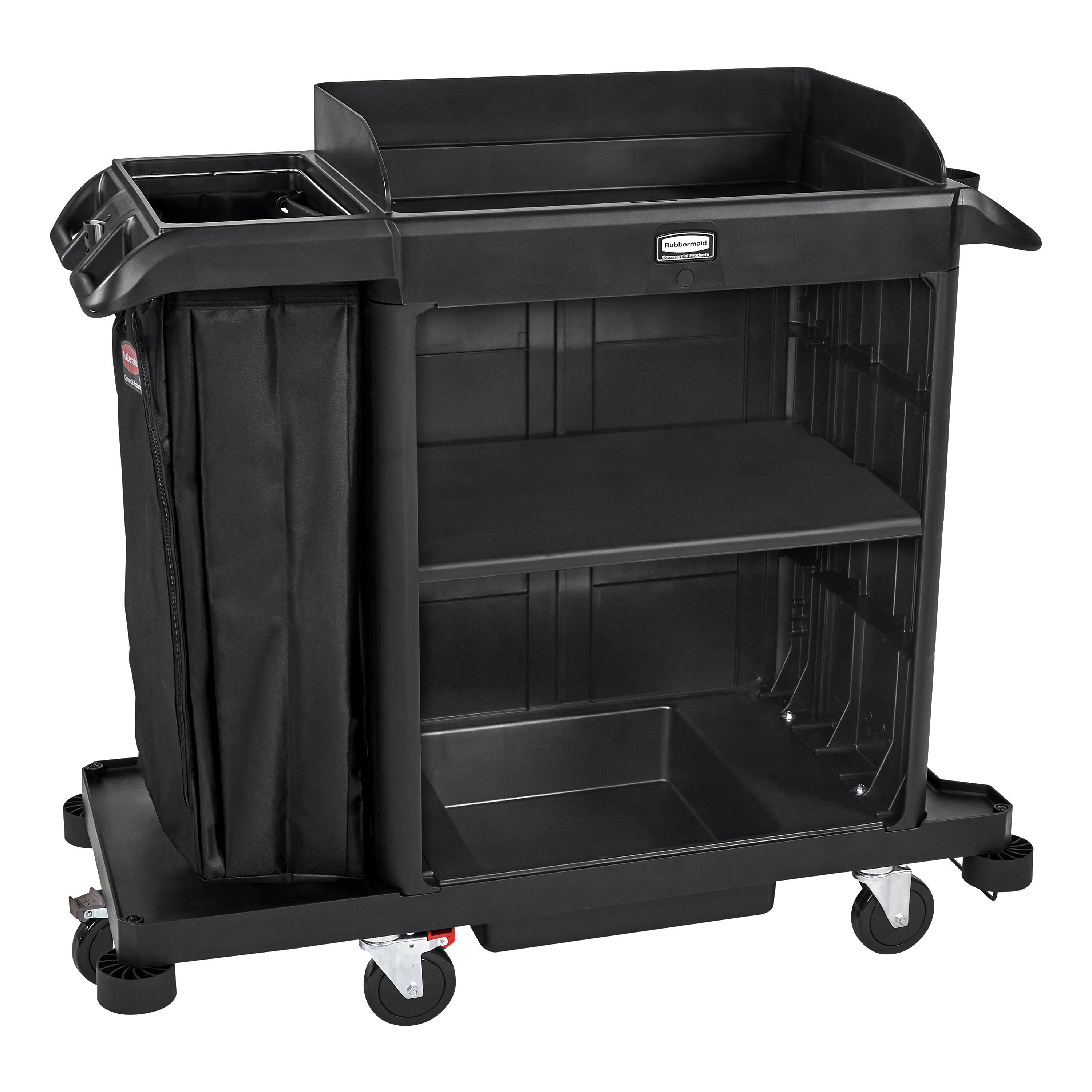 The Compact Housekeeping Cart is the complete system solution for efficient housekeeping, offering 360° maneuverability and customizable organization with an adjustable shelf.