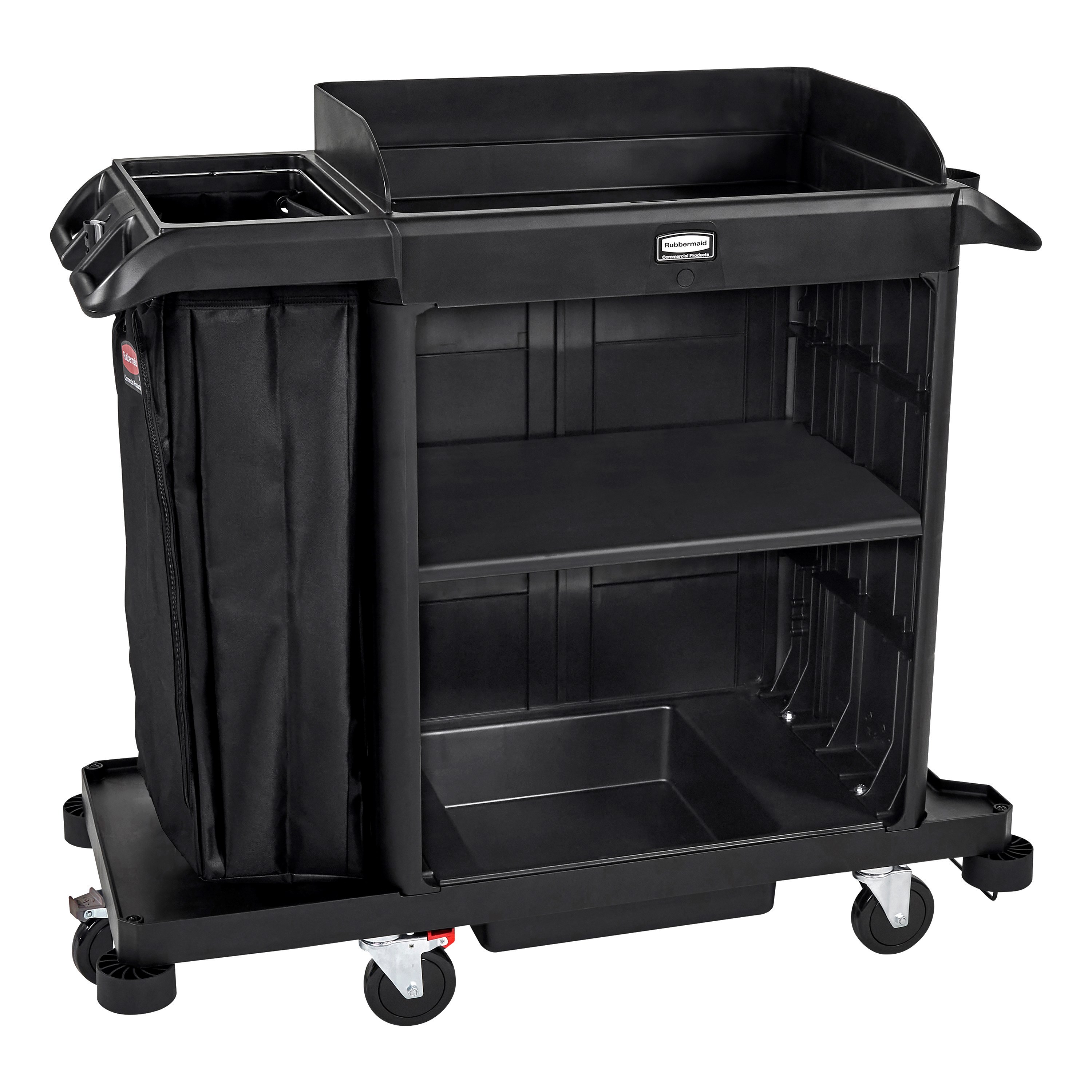 The Compact Housekeeping Cart is the complete system solution for efficient housekeeping, offering 360° maneuverability and customizable organization with an adjustable shelf.