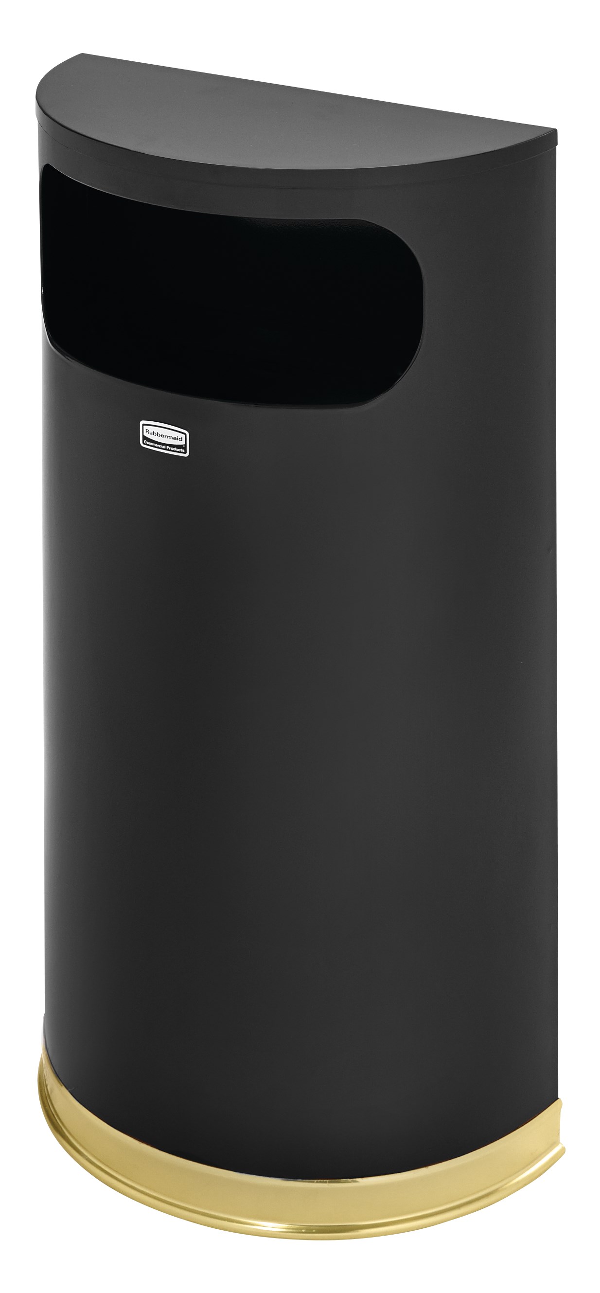 The Half Rounds Series indoor decorative waste container fits flush against walls to conserve space and reduce obstructions in high-traffic areas. The sleek and functional design of this receptacle blends seamlessly with upscale and modern indoor facilities.
