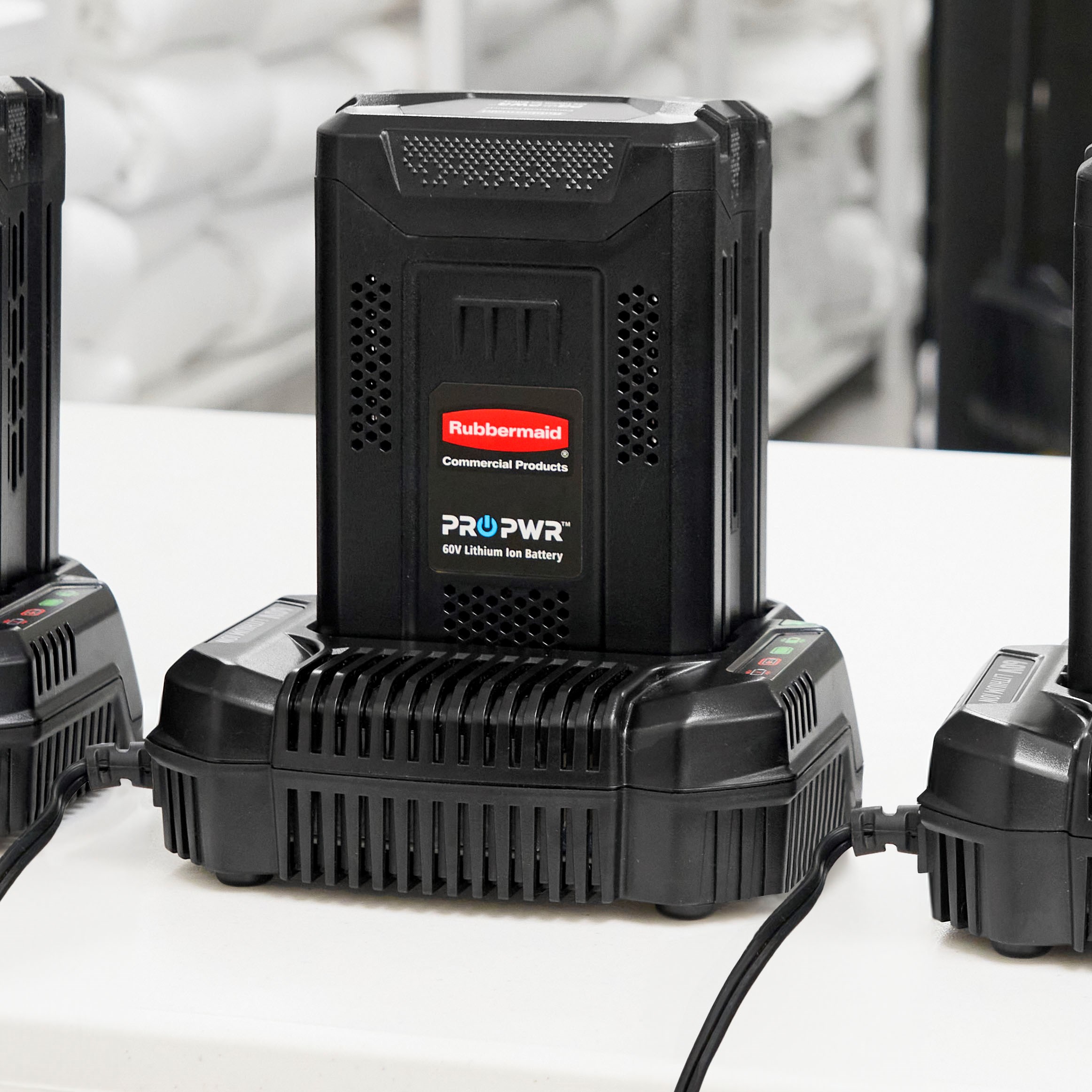 The PROPWR™ Charger allows users to charge the universal PROPWR™ battery, which powers a variety of motorized carts, including the Housekeeping Cart Motorized Kit, Motorized Rotomolded Tilt Truck, and Platform Truck Motorized Kit.
